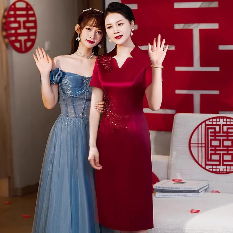 2025新新款婚礼妈妈礼服旗袍喜婆婆改良旗袍礼服中长款