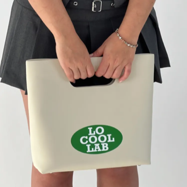 locoollab手提斜挎撞色印花牛皮口袋包时尚大容量双肩带潮流