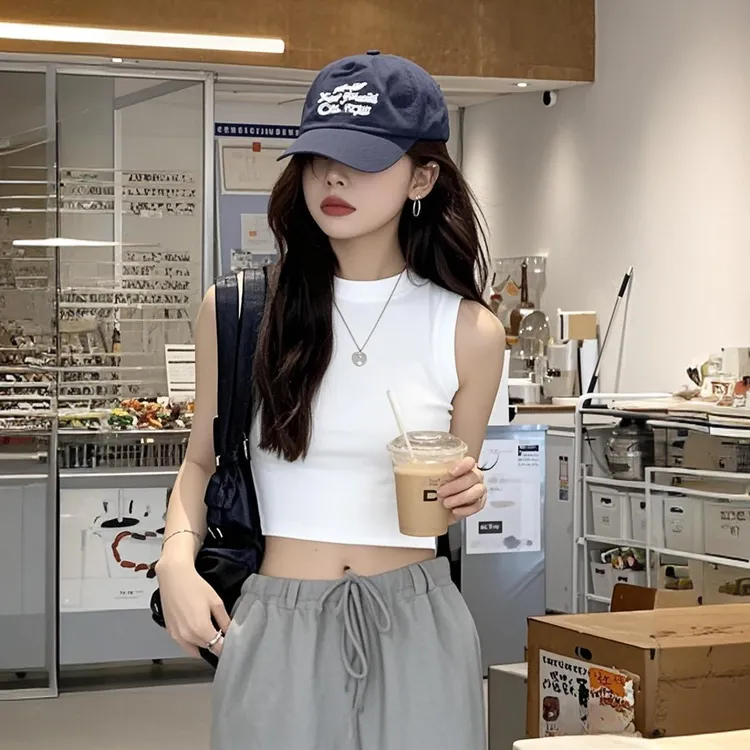 甜酷运动螺纹显瘦工字背心女外穿夏小众设计内搭打底无袖短款上衣