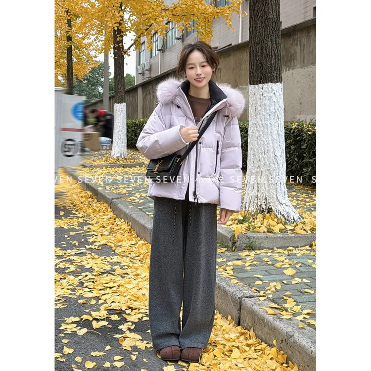 毛领派克⑦七七146小个子冬季保暖狐狸毛领90白鸭绒羽绒服女小美说