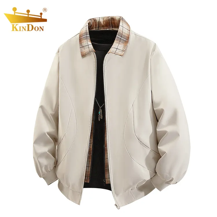 金盾运动夹克时尚潮流格子拼接春秋季美式复古翻领休闲夹克外套