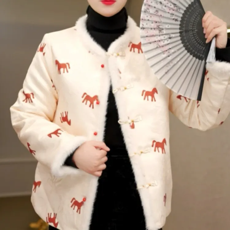 【马到成功】 中国风复古印花盘扣短外套女双面双穿新中式外套