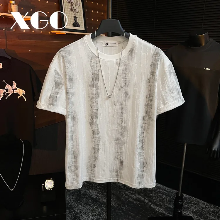 【XGORAD】夏季撞色渐变字母晕染设计短袖百搭休闲冰感棉圆领T恤男