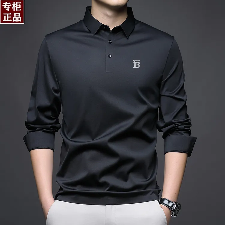 【专柜正品】大牌长袖t恤翻领男士商务休闲Polo衫时尚无痕中年上衣