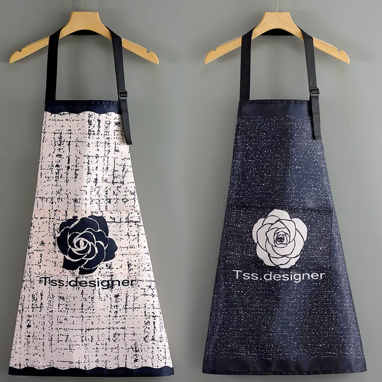 时尚新款帆布可爱围裙防水厨房做饭家用防油围腰上班耐磨工作服