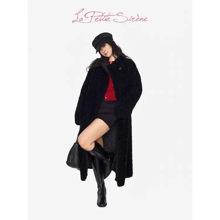 LPS郭卷毛同款休闲气质百搭长款纯羊毛绒感大衣W39919JM54