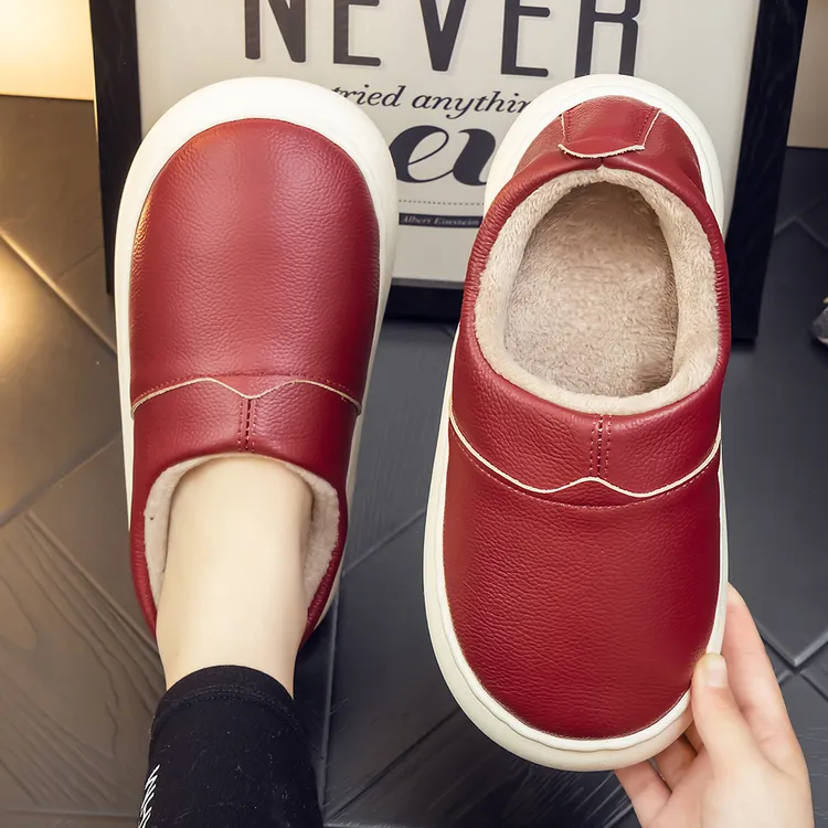 头层牛皮冬季棉鞋居家用男女室内防滑包跟家居情侣保暖牛皮面棉鞋