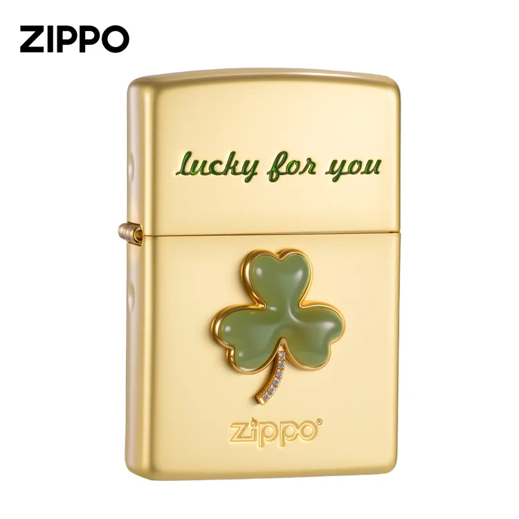 ZIPPO/之宝官方爆款生日礼物幸运三叶草镀金和田玉送男友DYH1X1