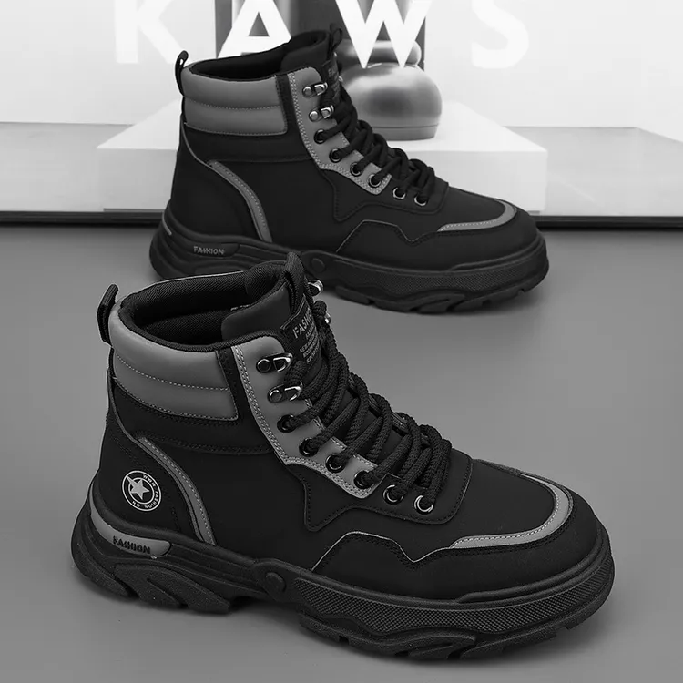 男鞋秋季新款潮鞋高帮工装鞋时尚防滑劳保鞋子男款休闲百搭马丁靴