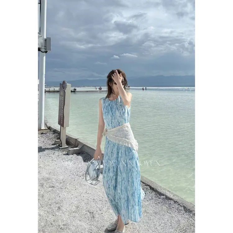 【茶卡盐湖】 小允姐姐2025新款时尚气质高级蓝色浪漫连衣裙