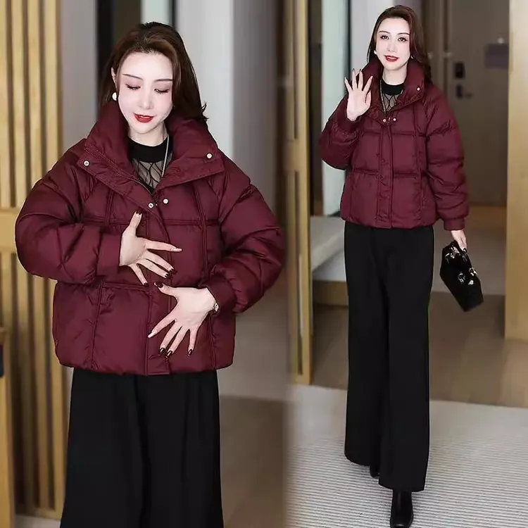 时尚短款羽绒棉服女2024冬季新款小个子洋气立领加厚保暖棉衣外套