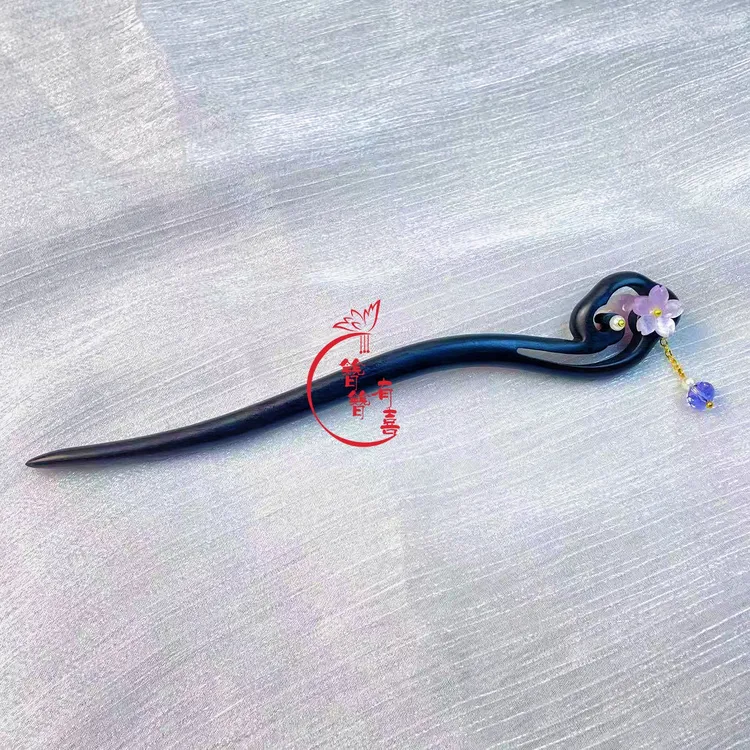 18厘米黑檀木发簪简约流苏步摇檀木汉服头饰盘发旗袍簪盘发簪