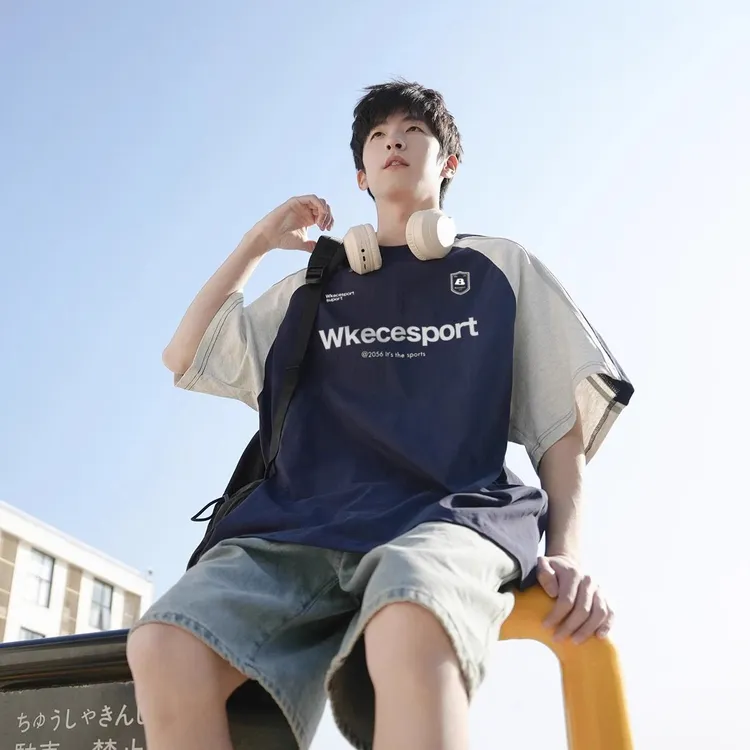 220g重磅男生短袖T恤男夏季美式纯棉印花圆领半袖插肩袖韩版上衣