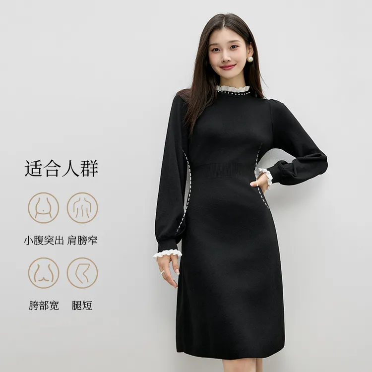 【赫本风】新款法式针织连衣裙收腰气质长裙赫本风623410D020785