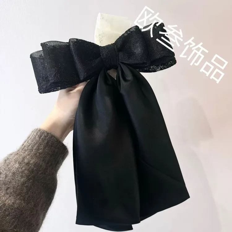 th2041大版蕾丝蝴蝶结哑光飘带拼接发夹顶夹弹簧夹发饰高级百搭