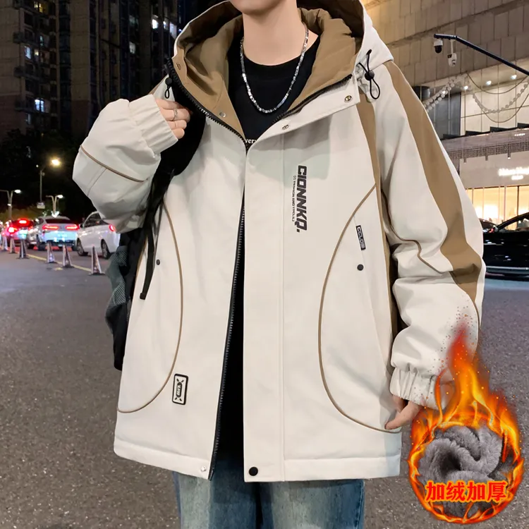 青少年连帽男士夹克2025秋冬新款港风潮流时尚百搭学生冲锋衣外套