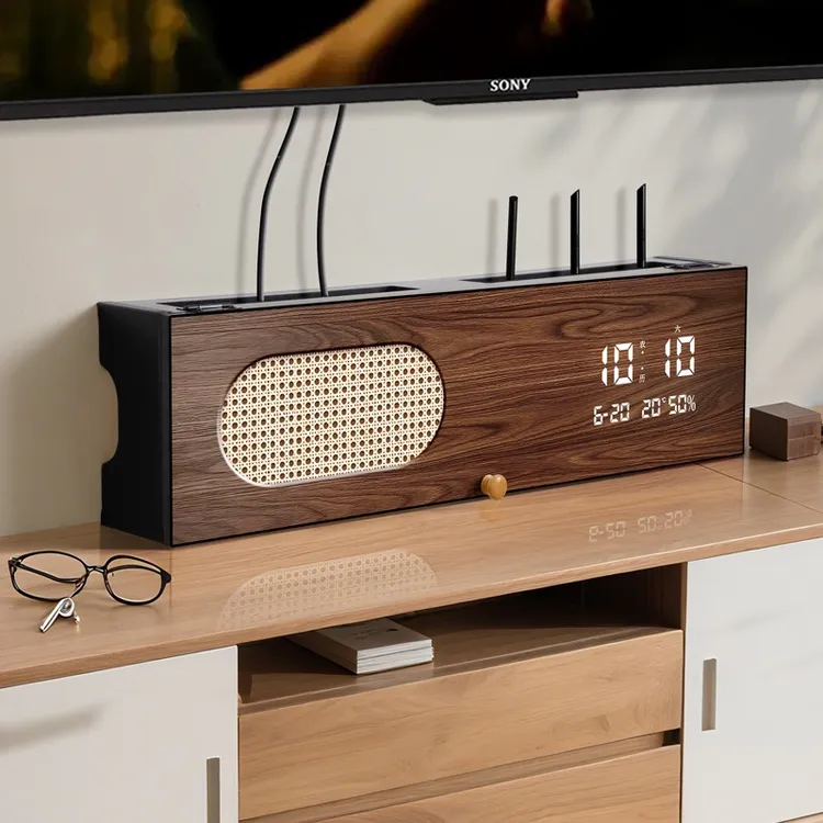 复古路由器放置架万年历电子钟收纳盒机顶盒免打孔wifi光猫置物架