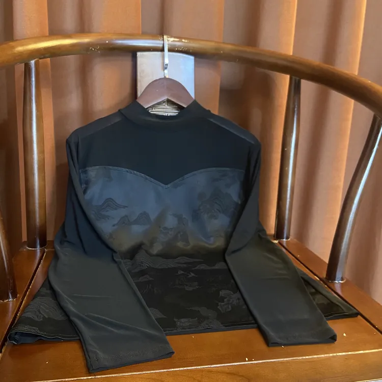 【青荷】新中式长袖打底衫网纱半高领气质百搭显瘦设计师款小衫女