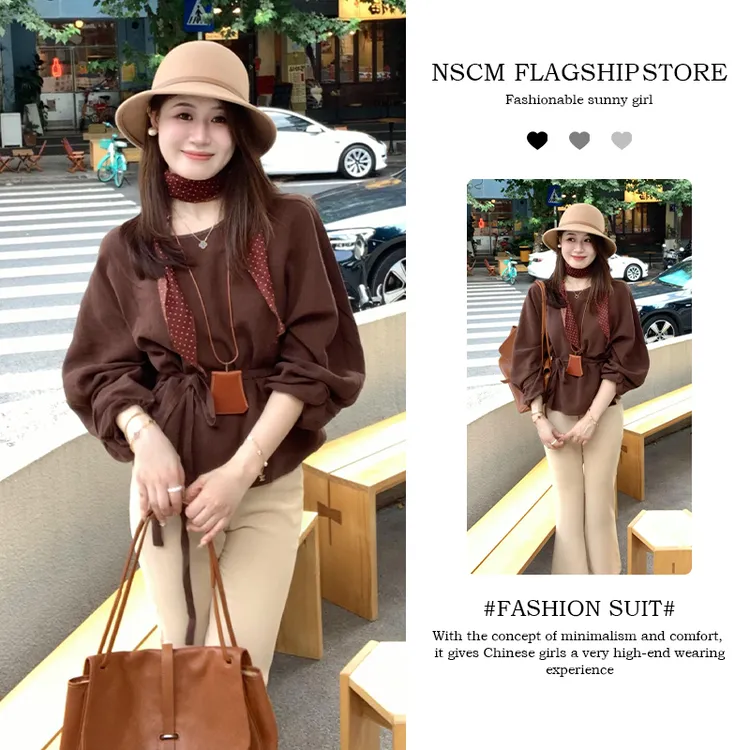 NSCM秋季新款女生韩系ins衣服灯笼袖设计感衬衣修身气质西装裤