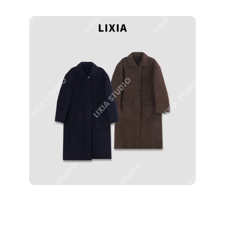 LIXIA【布达佩斯】苏力羊驼澳毛精裁设计师翻领中长款呢大衣-D9851