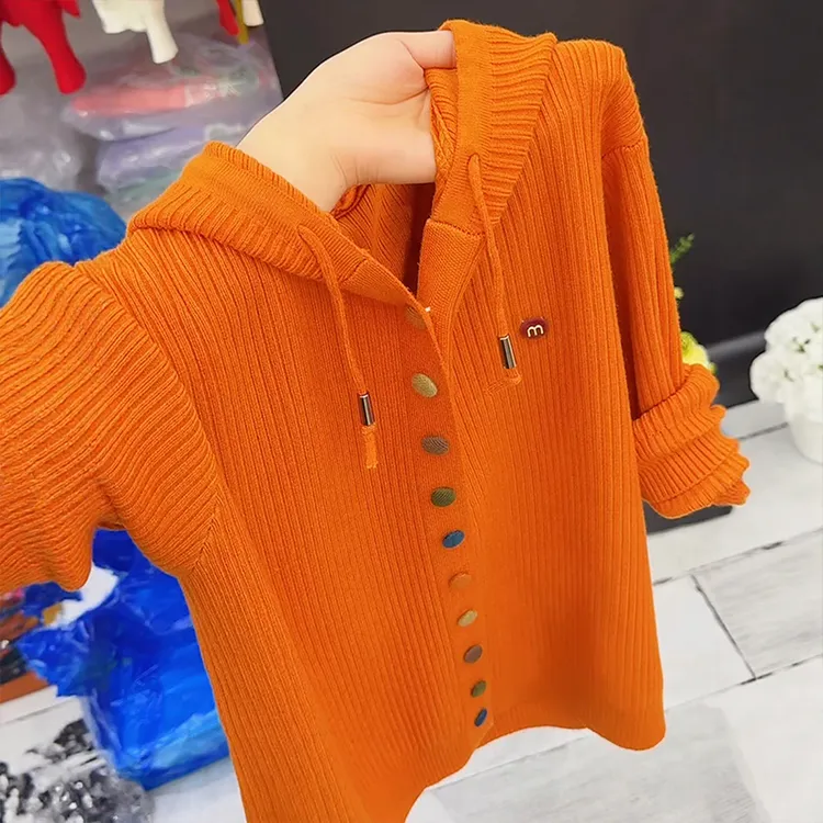 韩系慵懒风时尚彩扣针织开衫女秋冬新款大码胖MM洋气软糯毛衣外套
