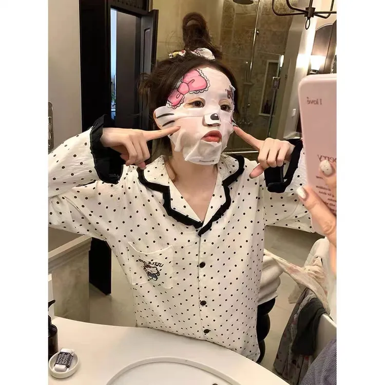 云朵棉2025年新款撞色波点HelloKitty睡衣女春秋可外穿家居服套装