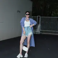 多肉宝贝【带腰带】条纹宽松衬衫裙女胖mm收腰系带连衣裙2507B25490