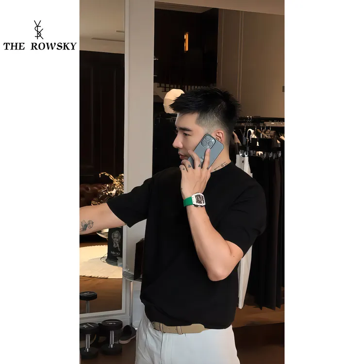 杨圣坤2025新品男士100%塔斯马尼亚羊毛纯色短袖针织衫SK2591615