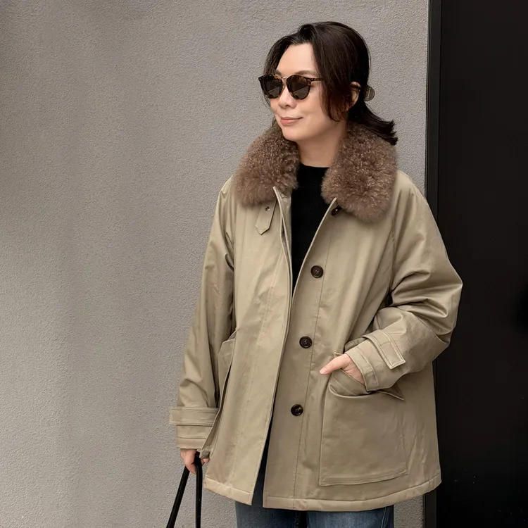 Ms.Qnn”冬日宝藏“山羊绒皮毛领3M进口棉宽松派克服 52C1237 Q姐