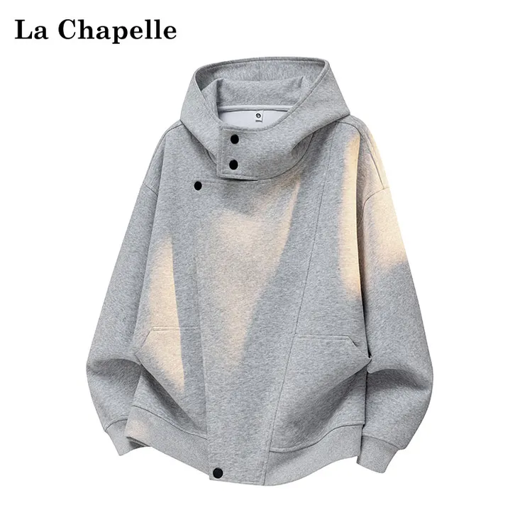 La Chapelle/拉夏贝尔秋冬加绒美式重磅不规则解构开衫连帽卫衣男