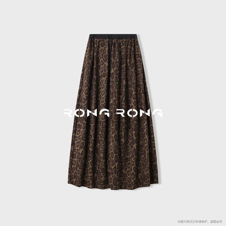 溶溶T【珀光豹纹】RONGRONG超柔垂感绒面豹纹优雅花苞半身裙25C8621