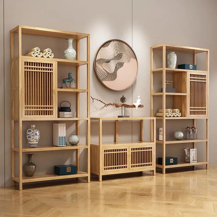 博古架实木新中式仿古家具橡木茶叶展示书架客厅隔断置物架多宝阁