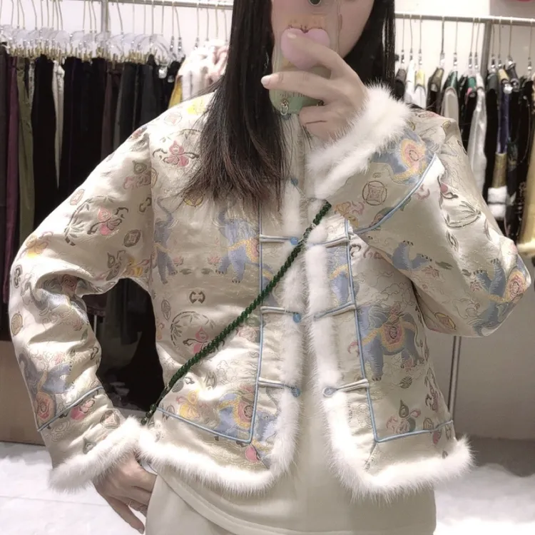 国风两面穿短外套桑蚕丝云锦边夹秋冬