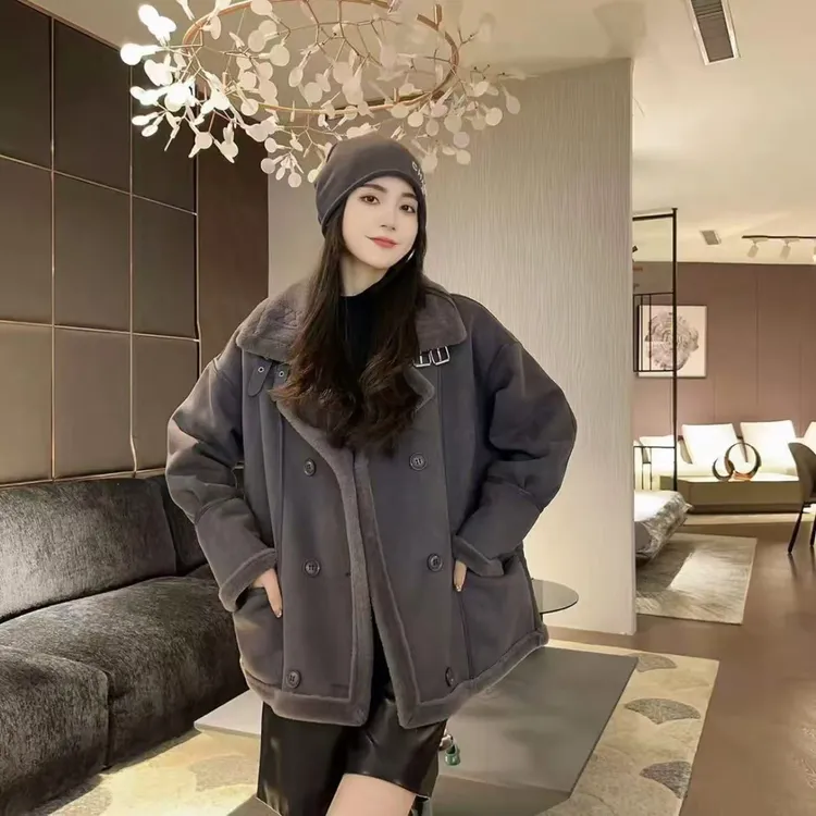 胖胖家*998新款皮毛一体加绒加厚机车服百搭显瘦保暖外套