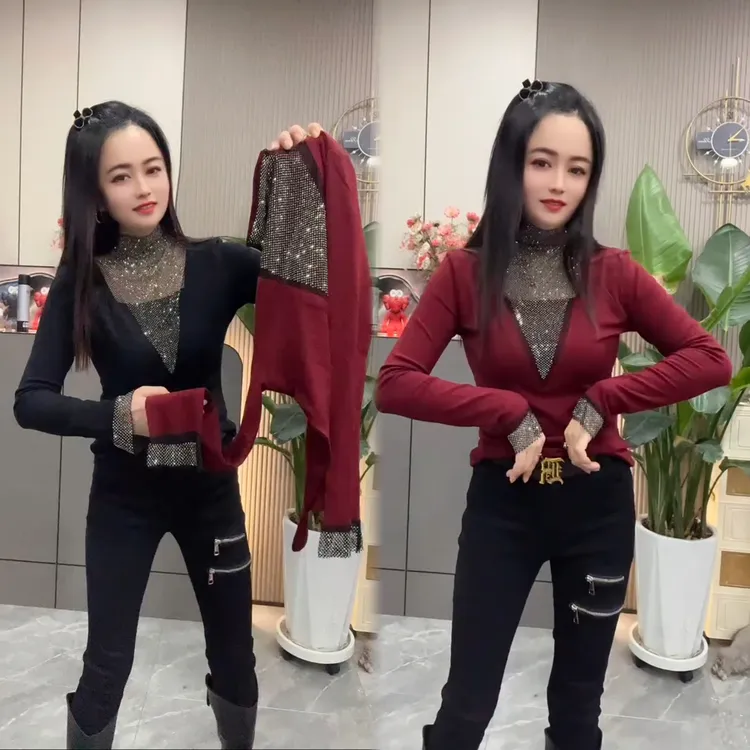 2025秋冬新款时尚半高领打底衫女洋气长袖T恤显瘦内搭上衣潮