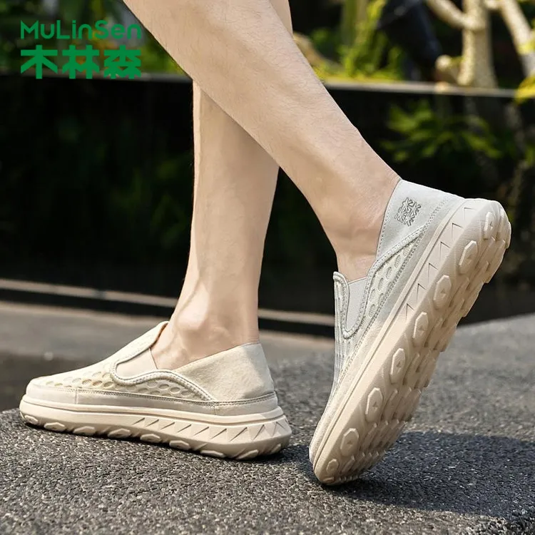 木林森网面鞋健步鞋软底镂空运动鞋2025男鞋秋季凉拖鞋透气休闲