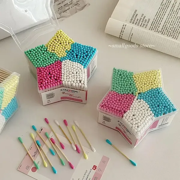 棉签500支装量大一次性双头化妆棉棒彩色盒装家用现货掏耳朵棉签