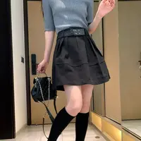 Beauty@8081 带腰带 韩系时尚高腰显瘦百搭A字半身百褶裙 9-11