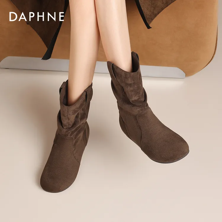 达芙妮女2025秋季新款美拉德堆堆靴巨好看西部靴子内增高勃肯短靴