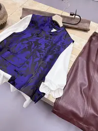 【紫蓝】立领常规款植物花卉提花短款马夹圆领宽松马甲休闲街头百搭