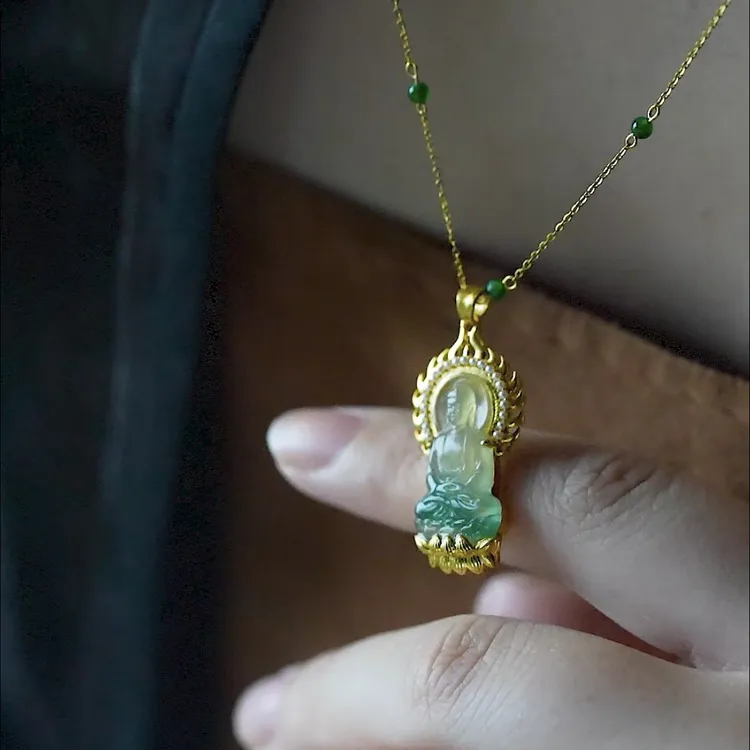 【如是】足金冰种黄绿翡翠项链精致