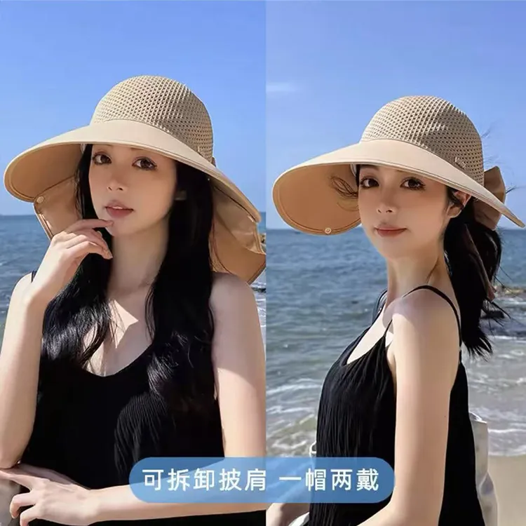 帽子女款2025新款渔夫帽夏季遮阳防晒帽防紫外线大帽檐护颈太阳帽
