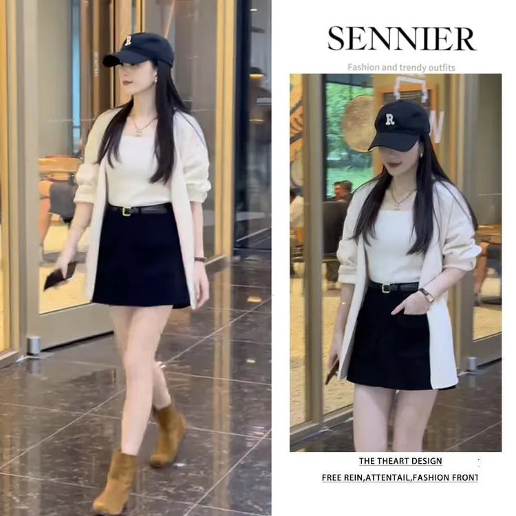 秋季搭配一整套女装2025新款韩版毛衣外套显瘦内搭百搭短裙三件套