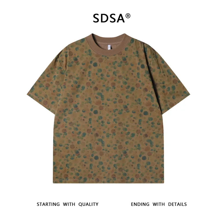 夏季高级感新款美式撞色泡泡圆领短袖T恤百搭宽松重磅套头上衣