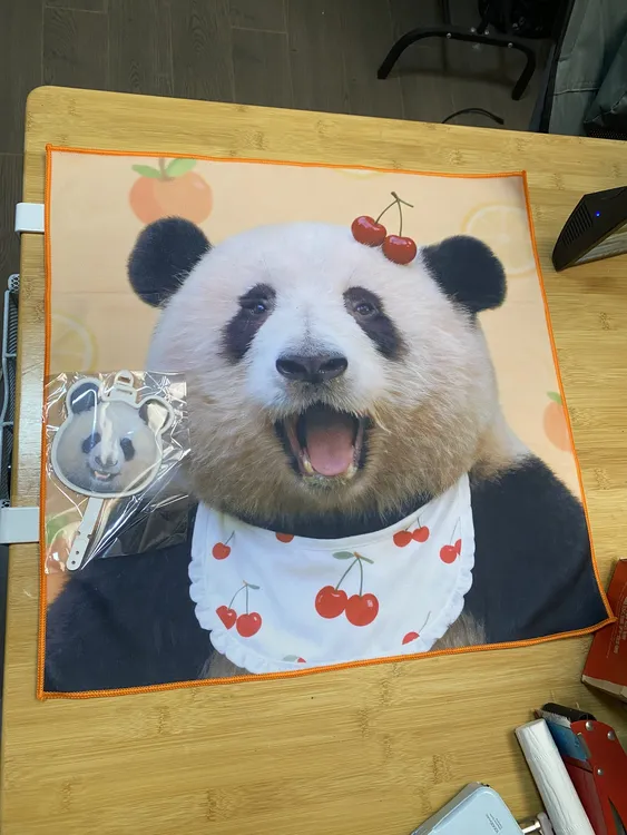 原创插画大熊猫樱桃花小狗家百贴布魔术布50x50