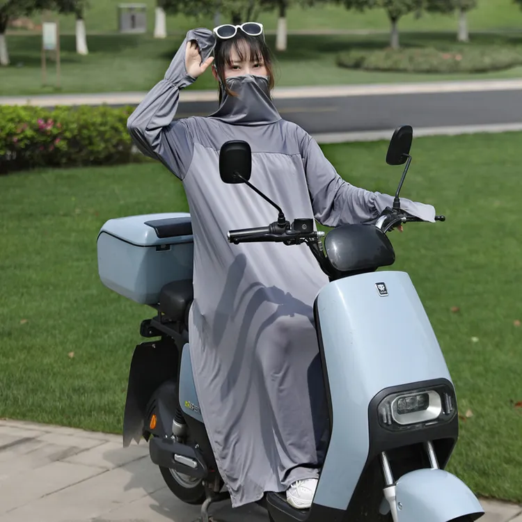 电动车防晒衣女长款春夏季遮脸防走光全身电瓶车骑车防晒服外套