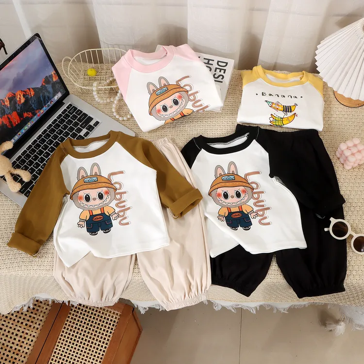 德绒保暖儿童男童女童洋气百搭休闲套装宝宝女拼接春秋两件套