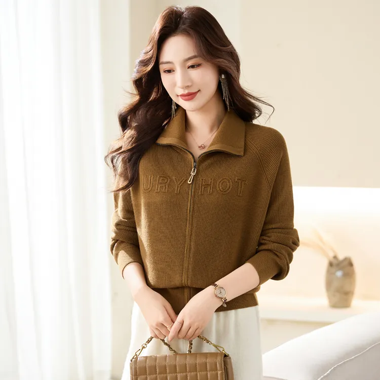 慕莲秋冬纯色字母中老女装高级感加长袖宽松上衣妈妈显瘦韩版4335