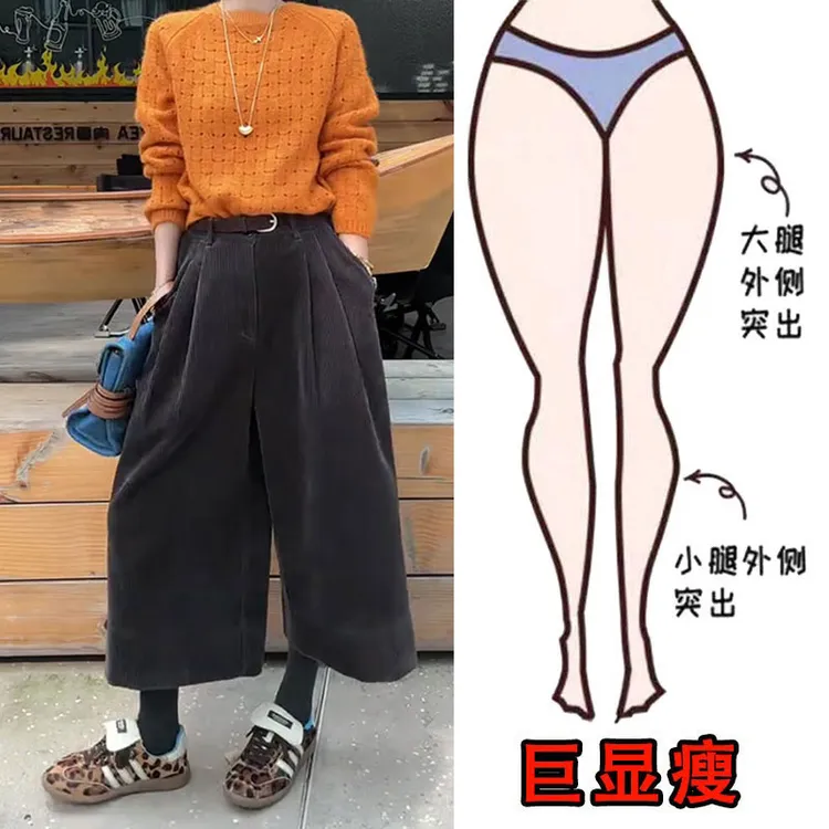 冬季新款加厚宽松灯芯绒休闲裤女时尚百搭显瘦高腰九分裤阔腿裤