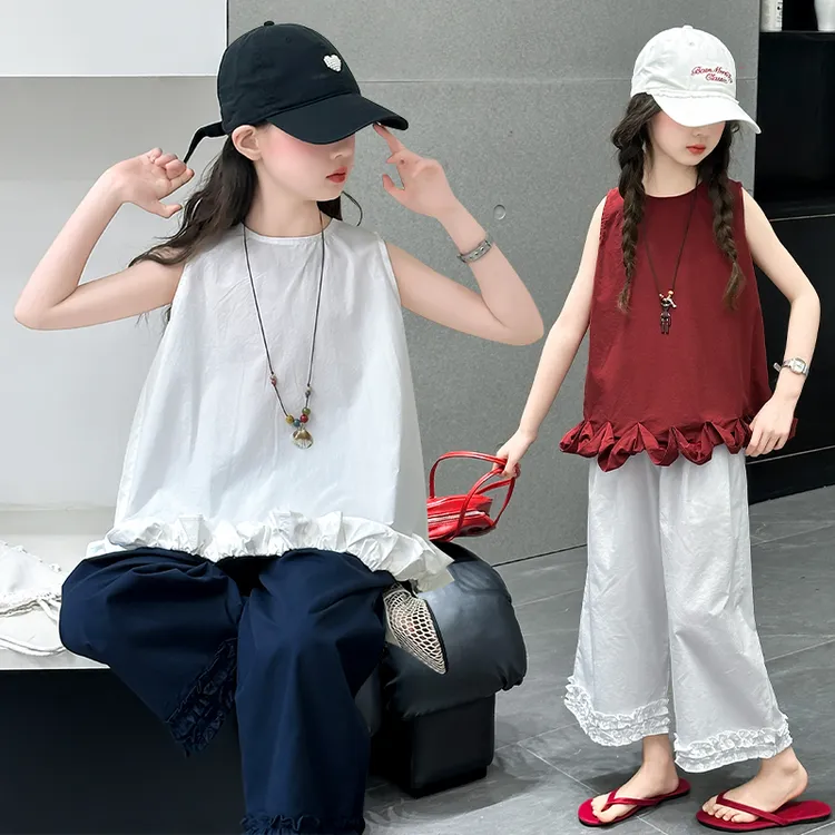 女童套装洋气夏季2025新款儿童薄款无袖娃娃衫时髦韩版背心两件套